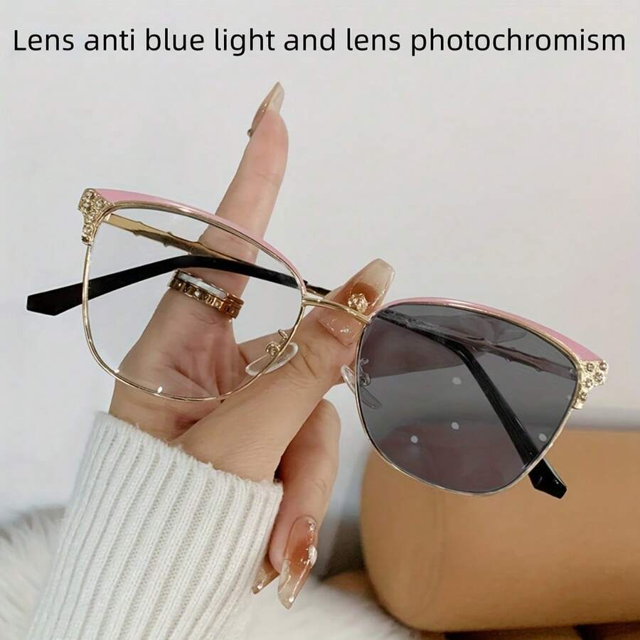 Sunglasses Cat Eye - ファッショナブルなレディースラインストーンキャットアイメガネ、多機能デュアルパーパス、スマートフォトクロミックレンズ搭載