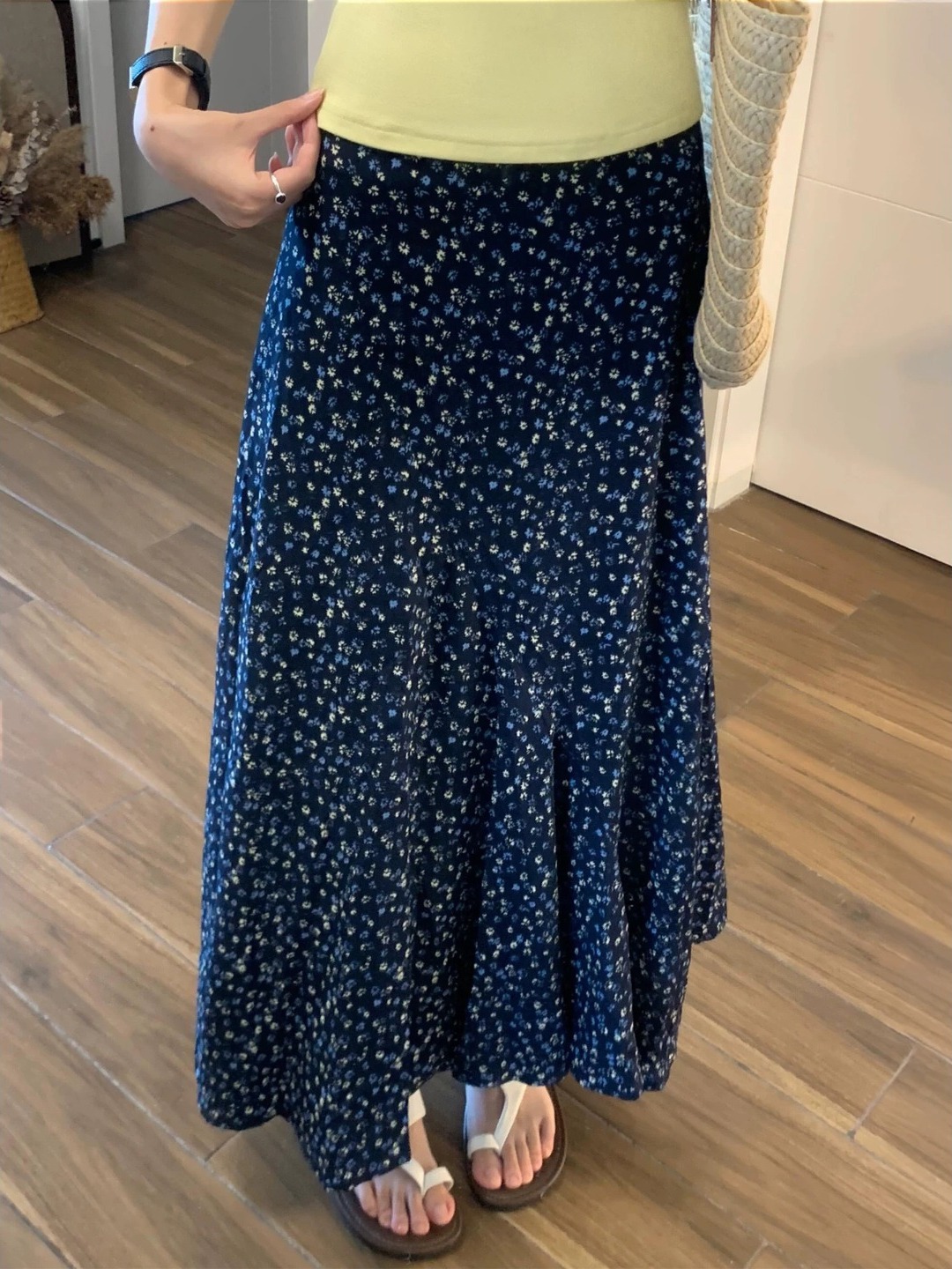 プラスサイズ花柄プリント A ラインミディスカートハイウエス - Midi Skirt Floral のレビューと価格