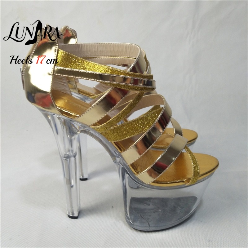 17cm/7インチ ゴールドメタリックストラップ付きオープン - Sandal Strappy Heeled のレビューと価格