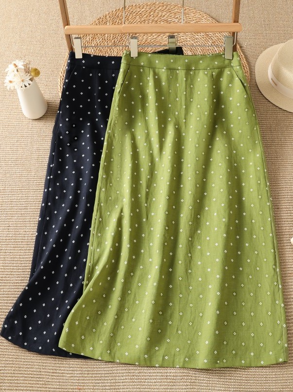ハイウエスト花柄ハーフスカート薄手夏用ロング膝上お尻カバース - Midi Skirt Floral のレビューと価格
