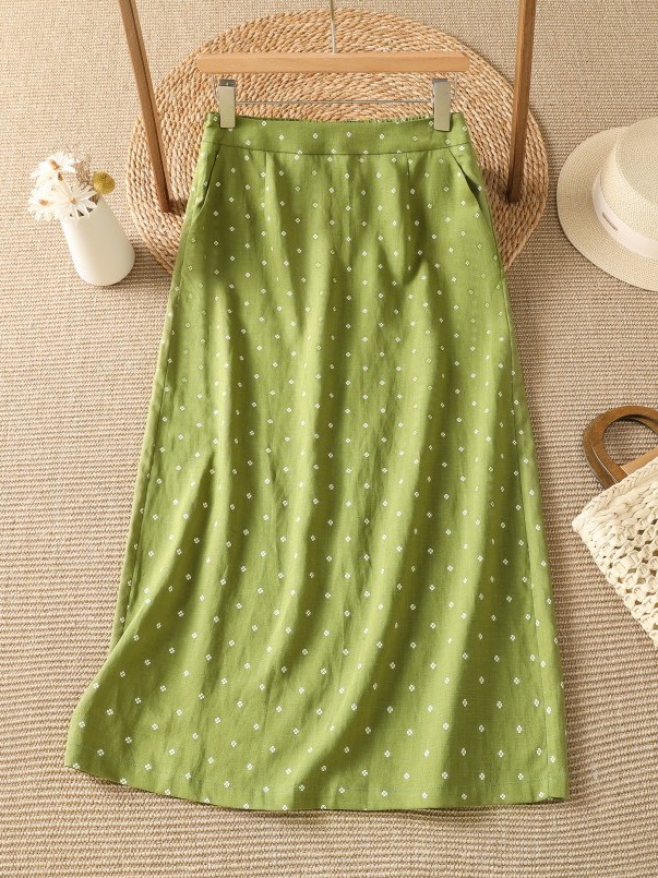 ハイウエスト花柄ハーフスカート薄手夏用ロング膝上お尻カバース - Midi Skirt Floral のレビューと価格