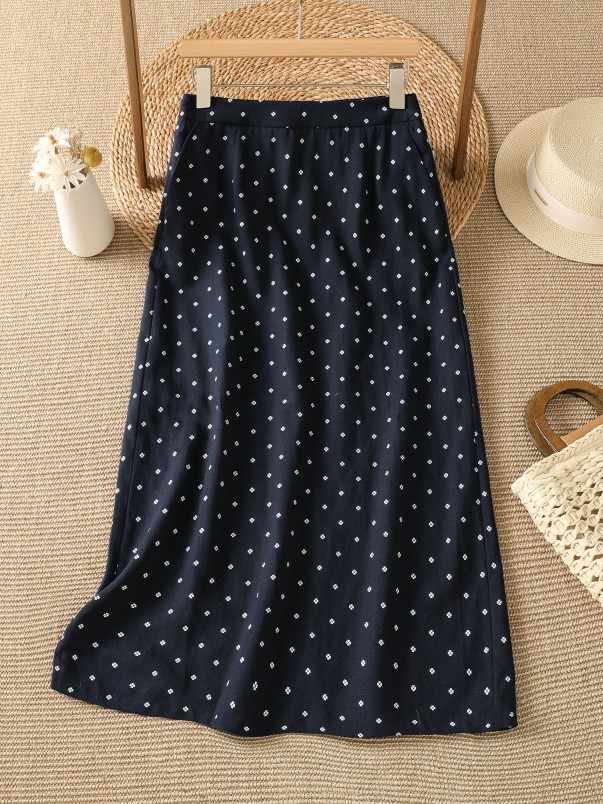 ハイウエスト花柄ハーフスカート薄手夏用ロング膝上お尻カバース - Midi Skirt Floral のレビューと価格