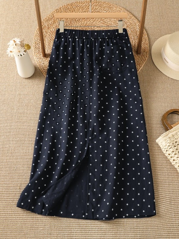 ハイウエスト花柄ハーフスカート薄手夏用ロング膝上お尻カバース - Midi Skirt Floral のレビューと価格