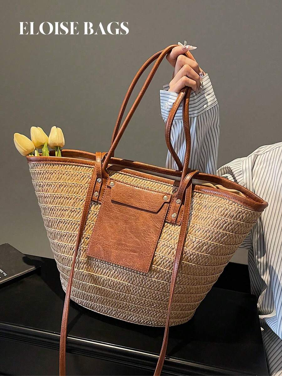 ファッショナブルな大容量織りトートバッグ、新しいビーチバケー - Tote Bag Beach のレビューと価格