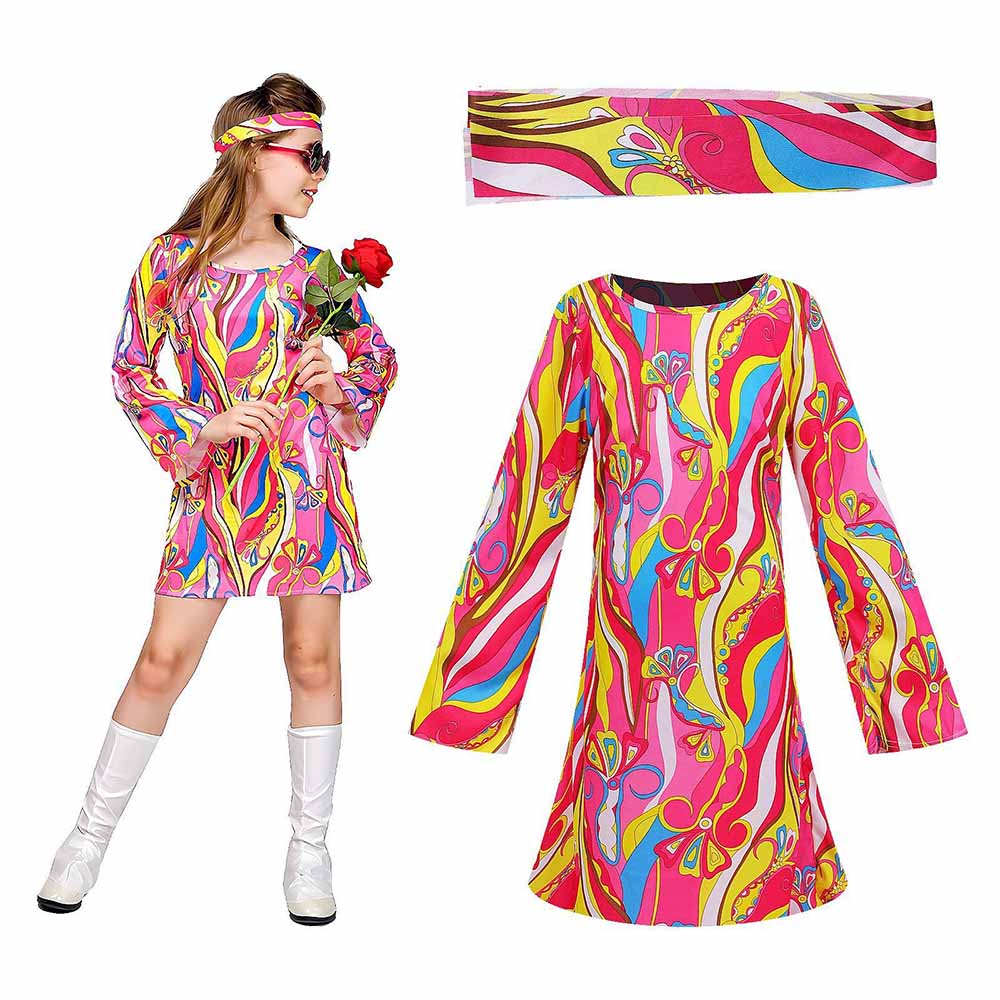 レトロな70年代ヒッピードレスとヘッドバンドセット、グロービ - Romper Floral Print のレビューと価格